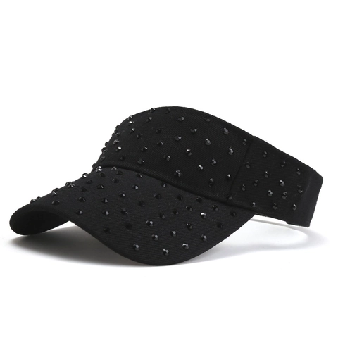 Women Fashion Rhinestone Sun Visor Hat Polyester Summer UV Protection Empty Top Cap Outdoor Casual Sport Sunshade Hat