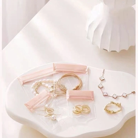 Jewelry Storage Seal Bags EVA Transparent Anti Oxidation Dustproof Resealable Pink Zipper Organizer For Earrings Rings