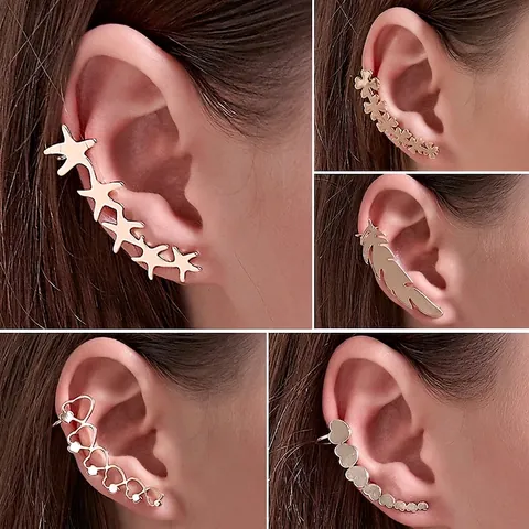 Orecchini Minimalisti In Acciaio Inossidabile A Forma Di Cuore Stella Trifoglio Piuma Gioielli Da Donna Senza Buco