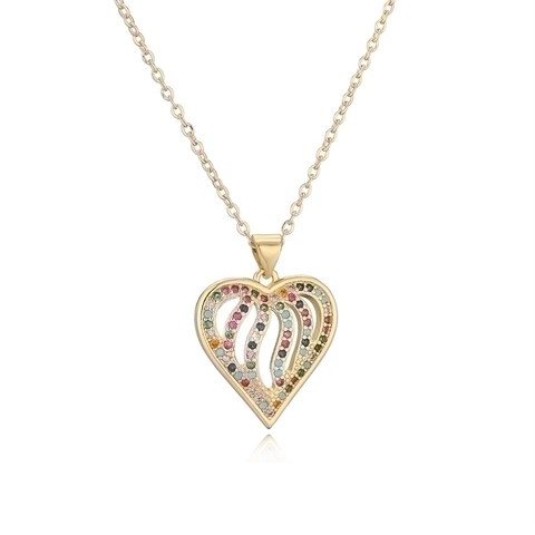 Collar con Colgante de Corazón de Cobre Chapado en Oro de 18K para Mujer Elegante Collar con Corazón Incrustado de Strass Joyería