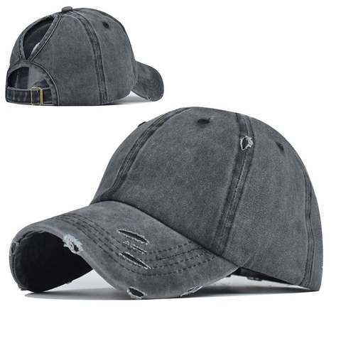 Washed Cotton Ponytail Baseball Cap Distressed Vintage Verstellbarer Outdoor Sonnenhut Für Damen