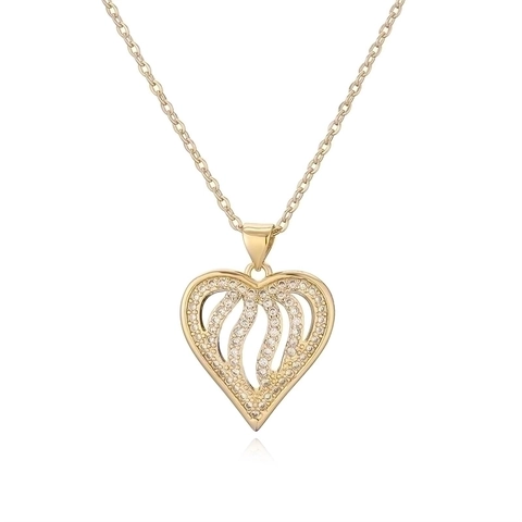 Heart Pendant Necklace Copper Cubic Zirconia Hollow Minimalist Fashion Jewelry For Women Gold Plated