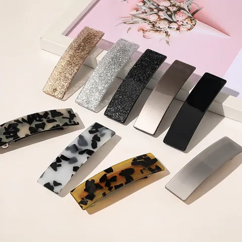 Acetate Rectangular Spring Hair Clips Marble Tortoiseshell Pattern Geometric Metal Barrette Accessory For Women