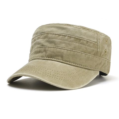 Vintage Washed Cotton Flat Top Cadet Army Cap Adjustable Military Hat For Men Women Outdoor Fishing Sun Protection Cap