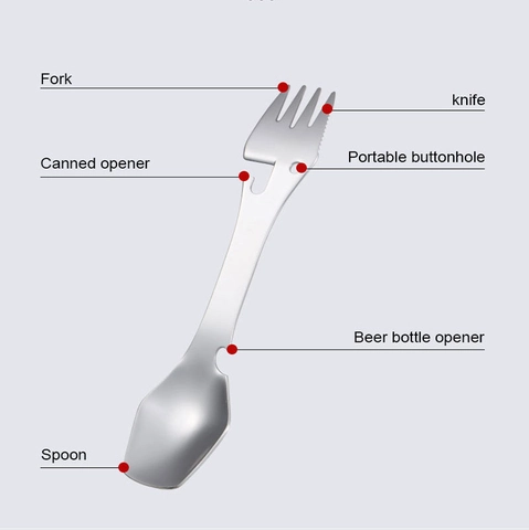 Multifunctional Spork Stainless Steel Integrated Camping Cutlery With Bottle Opener For Outdoor Hiking Portable