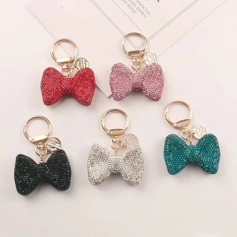 Llavero Con Lazo De Strass Brillante Aleación Chapado En Oro Adorno Para Bolso Colgante De Anillo De Coche Para Mujeres Dulce