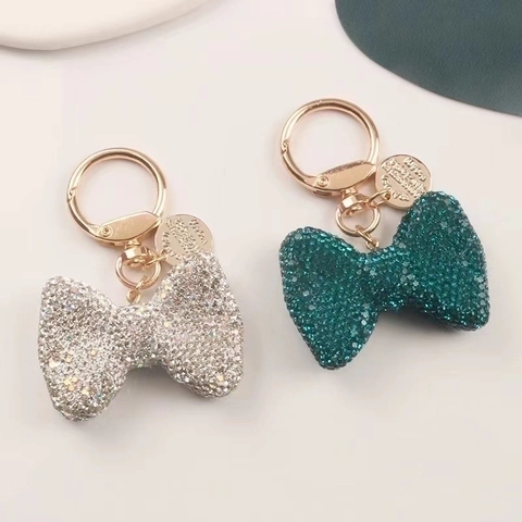Llavero Con Lazo De Strass Brillante Aleación Chapado En Oro Adorno Para Bolso Colgante De Anillo De Coche Para Mujeres Dulce