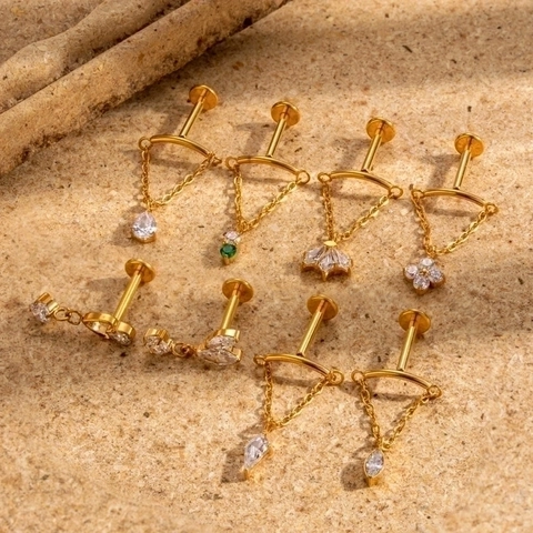 Titanium G23 Kraakbeen Oorbel Interne Schroefdraad Piercing Met Zirkonia Hanger Bloem Ster Hart Sieraden Voor Dames