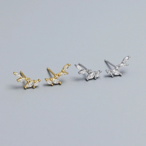 Leaf Stud Earrings With 925 Sterling Silver Earring Post Dainty Olive Branch Zircon Minimalist Nature Jewelry For Women