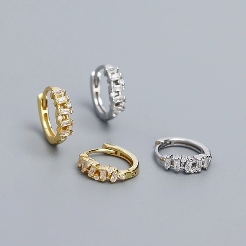 925 Sterling Silber Huggie Hoop Ohrringe Für Frauen Minimalistische Geometrische Rechteckige Zirkonia Inlay Modeschmuck