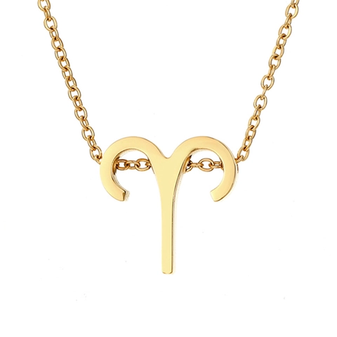 Stainless Steel Zodiac Sign Pendant Necklace For Women Gold Plated Twelve Horoscopes Symbol Jewelry Minimalist Constellation Necklace
