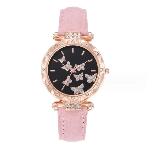 Fashion Butterfly Pattern Women's Quartz Watch With Rhinestone Alloy Case Faux Leather Strap Casual Student Wristwatch Analog Elegant Dress Watch