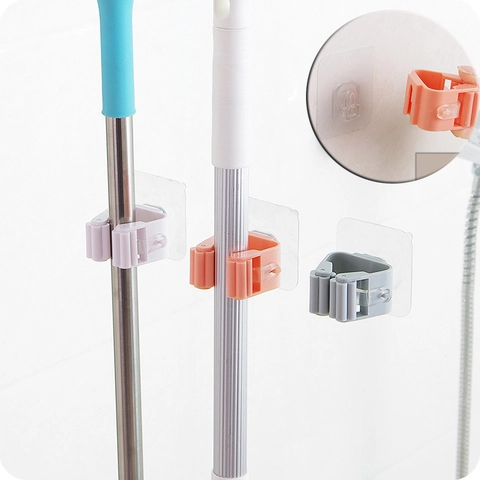 Support Vadrouille Mural Organisateur Balai Rack Plastique Auto-adhésif Sans Clou Crochet Sans Trace Salle De Bain Cuisine