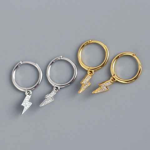 925 Sterling Silber Blitz Creolen Mit Zirkonia Eingelegt Zierliche Minimalistische Hängende Huggie Schmuck Für Damen