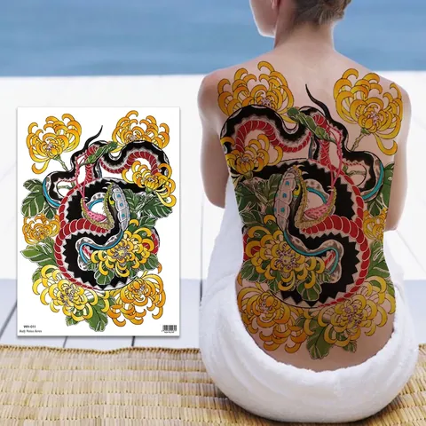 Full Back Temporary Tattoo Stickers Waterproof Body Art Traditional Dragon Geisha Snake Design For Men Women Long Lasting