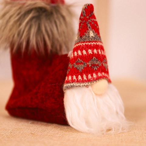 Housses De Pieds De Chaise De Noël Tricot Gnome Protecteurs De Pied De Table Rayé Rouge Blanc Lin Fausse Fourrure