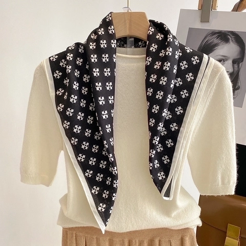 Women Square Scarf Satin Feeling Polyester Floral Geometric Print Head Neck Hair Wrap Professional Elegant Office Scarf