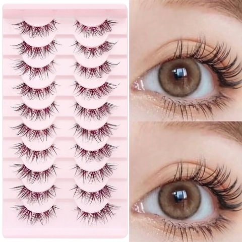 Faux Cils Naturels Wispy Bande Transparente Fibre Artificielle Synthétique Dense Fox Eye Extension Segments DIY Moelleux Nouveauté