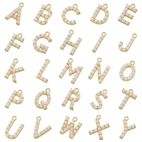 18K Gold Plated Copper Alphabet Letter Pendant With Artificial Pearl Minimalist Charm For DIY Jewelry Making Necklaces