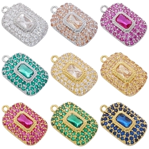 Pendente Rettangolare Fascino Geometrico Rame Accessorio Per Gioielli Pavé Zircone Intarsio DIY Lusso Hip Hop Per Donne