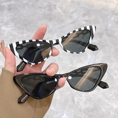 Vintage Cat Eye Sonnenbrille Metallkette Bügel Kleiner Rahmen UV400 Schutz Trendy Streetwear Fashion Brille Damen
