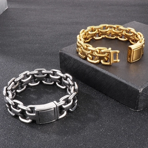 Men Chain Bracelet 316L Stainless Steel Interlocking Ring Vintage Distressed Punk Style Masculine Jewelry Hip Hop