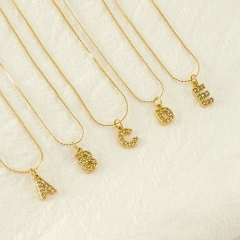 Collar Con Colgante De Letra Inicial Acero Inoxidable Chapado En Oro 18K Pequeño Diamante Minimalista Para Mujer