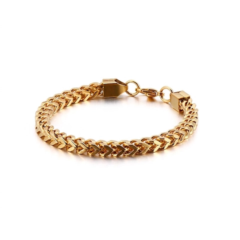 Bracciale Uomo Catena Franco Grano Acciaio Inossidabile 316L Chiusura Moschettone Gioielli Punk Hip Hop