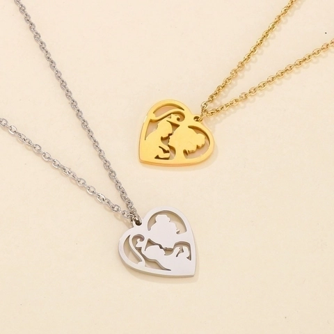 Collana Con Pendente Cavo Silhouette Madre E Figlio in Acciaio Inossidabile a Cuore Regalo Commemorativo Festa Della Mamma Gioielli Donna