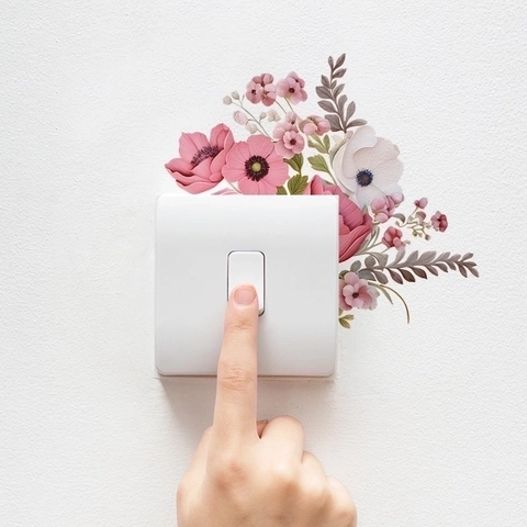 Light Switch Wall Sticker Pink White Floral PVC Removable Waterproof Decal For Home Bedroom Living Room Modern Decor