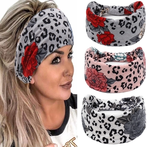 Women Wide Headband Elastic Polyester Spandex Breathable Yoga Sports Fitness Workout Bohemian Floral Leopard Print Hair Band