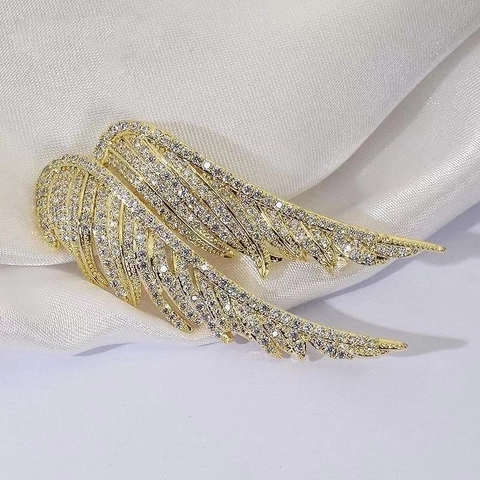 Elegant Angel Wing Brooch Alloy Inlaid Sparkling Rhinestone Feather Corsage Fashion Suit Pin Jewelry Gift For Women