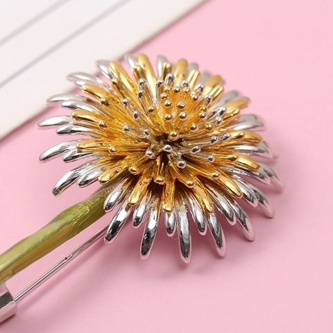 Broche De Flor De Diente De León Aleación Metal Dos Tonos Oro Plata Galvanizado Joyas De Moda Naturales Para Mujeres