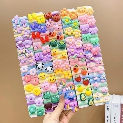 Kids Hair Ties High Elasticity Nylon Towel Fabric Resin Cartoon Fruit Animal Non Damaging Ponytail Holders For Baby Girls