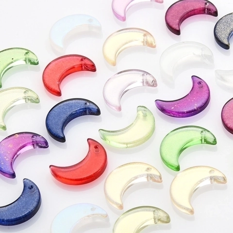 Moon Shaped Crystal Glass Pendants With Gold Glitter Powder Gradient Colorful Charms For DIY Jewelry Making Accessories