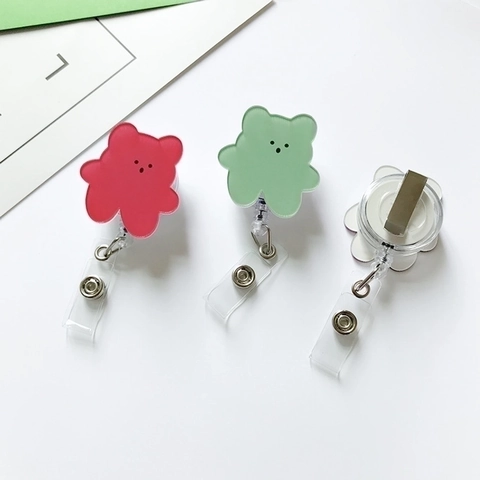 Cartoon Bear Retractable Badge Reel Acrylic ABS ID Card Holder With Metal Clip For Nurse Doctor Office School