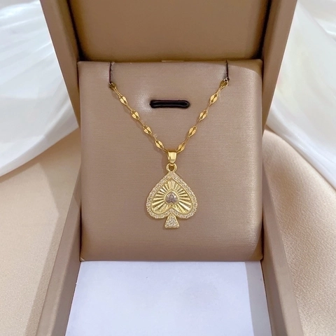 Pik Herz Anhänger Halskette Gold Vergoldet Edelstahl Kupfer Zirkonia Funkelnde Elegante Schlüsselbeinkette Schmuck Für Damen