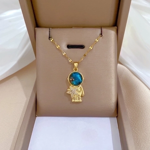 Astronaut Hanger Ketting Roestvrijstalen Ketting Koperen Strass Ster Blauw Ruimte Mode Sleutelbeenketing