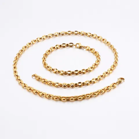 Stainless Steel Pig Nose Link Chain Necklace And Bracelet Minimalist Fashion Jewelry For Men Unisex