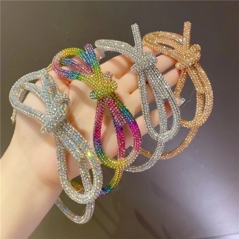Diadema Elegante De Lazo Con Diamantes De Imitación Aro De Pelo De Cristal Brillante Arcoíris Colorido Accesorios Para Mujer