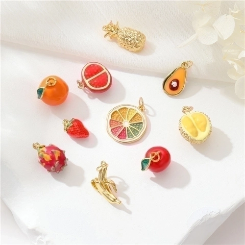 Cute Fruit Charms 14K Gold Plated Brass Enamel Pendants For DIY Jewelry Making Bracelet Necklace Colorful Accessories
