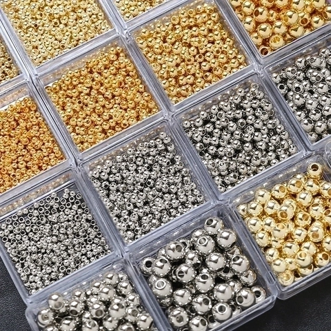 Round Spacer Beads Gold Plated Copper Loose Ball Beads For DIY Jewelry Making Necklace Bracelet Nail Art