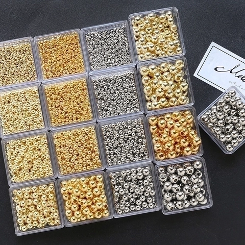 Round Spacer Beads Gold Plated Copper Loose Ball Beads For DIY Jewelry Making Necklace Bracelet Nail Art