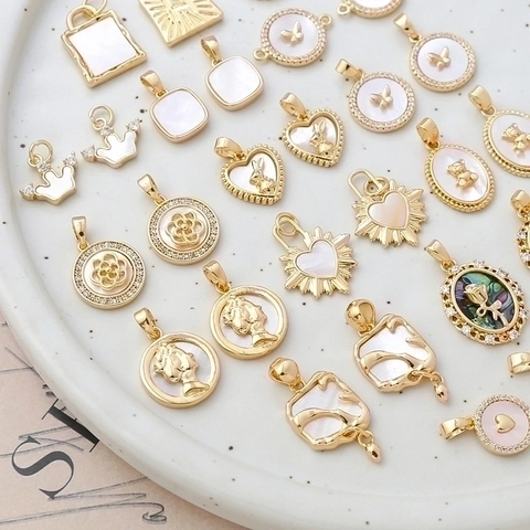Colgantes Dijes Latón Chapado Oro Madreperla Natural Concha Zirconia Cúbica Vintage Accesorios Joyería DIY
