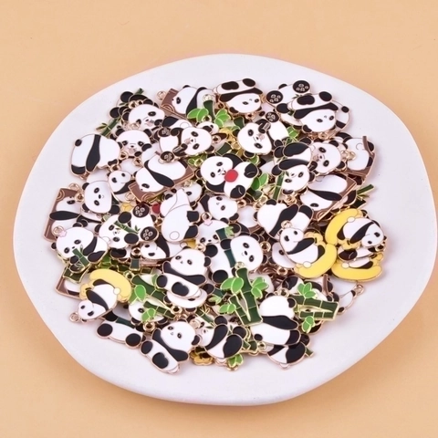 Panda And Bamboo Alloy Enamel Charms For Jewelry Making DIY Earrings Necklace Bracelet Accessories Cute Cartoon Style