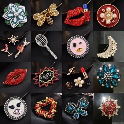 Mode Legering Strass Broche Pin Voor Vrouwen Elegante Lip Bij Bloem Hart Vorm Borstspeld Kleding Sjaal Clip Sieraden Cadeau