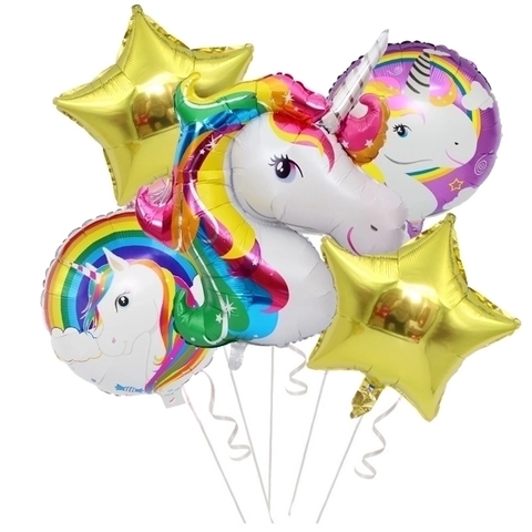 Unicorn Birthday Balloons Decor Aluminum Foil Latex Rainbow Gradient Number Shape Kids Party Baby Shower Cartoon
