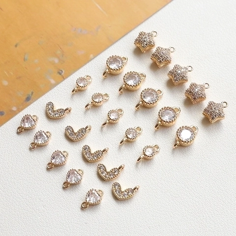 Ciondoli Connettori In Zircone Rame Placcato Oro Cuore Stella Tondo Per Creazione Gioielli Fai Da Te Orecchini