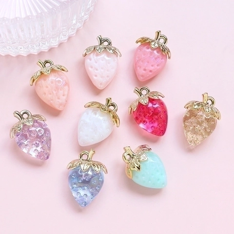 Dulces Dijes De Fresa 3D Resina Acrílico Colgantes De Frutas Con Bucle De Aleación Para Hacer Joyas DIY Collares Pulseras Pendientes