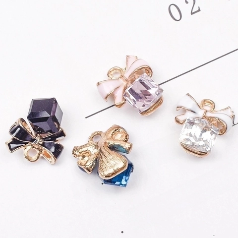 Schleife Charms Legierung Kristall Emaille Quadrat Glas Anhänger DIY Schmuckherstellung Zubehör Vintage Süß